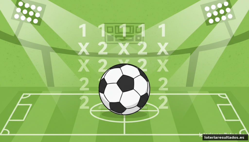 La Quiniela - balon de futbol con columnas 1-X-2, marca loteriaresultados.es