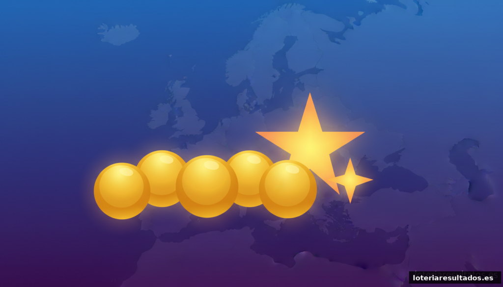 EuroMillones - bolas y estrellas sobre Europa, marca loteriaresultados.es